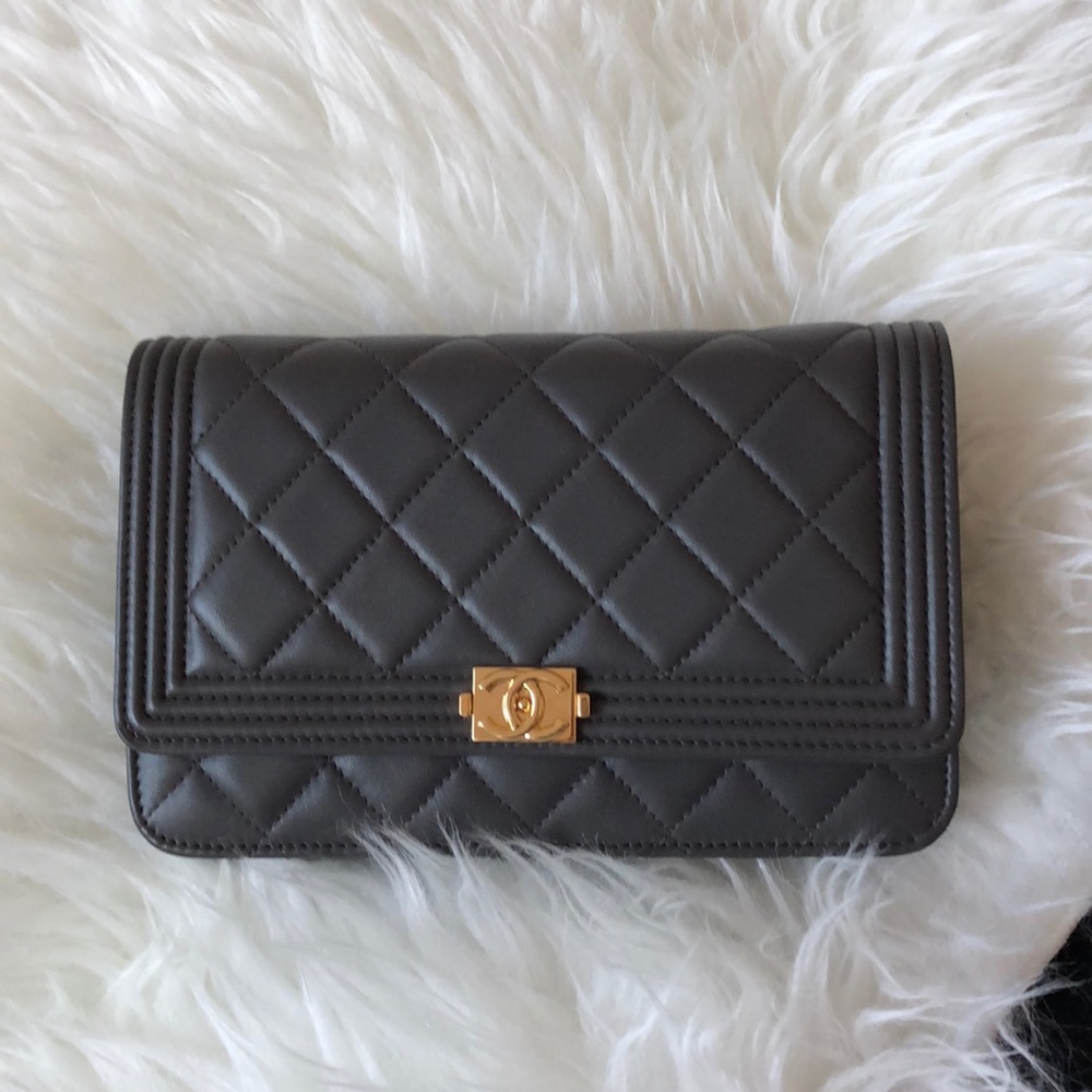 SOLD Gray w/ Gold Hardware Chanel Boy WOC